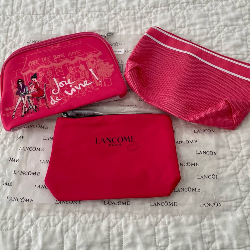 Three Brand New Pink Lancome Cosmetic Cases